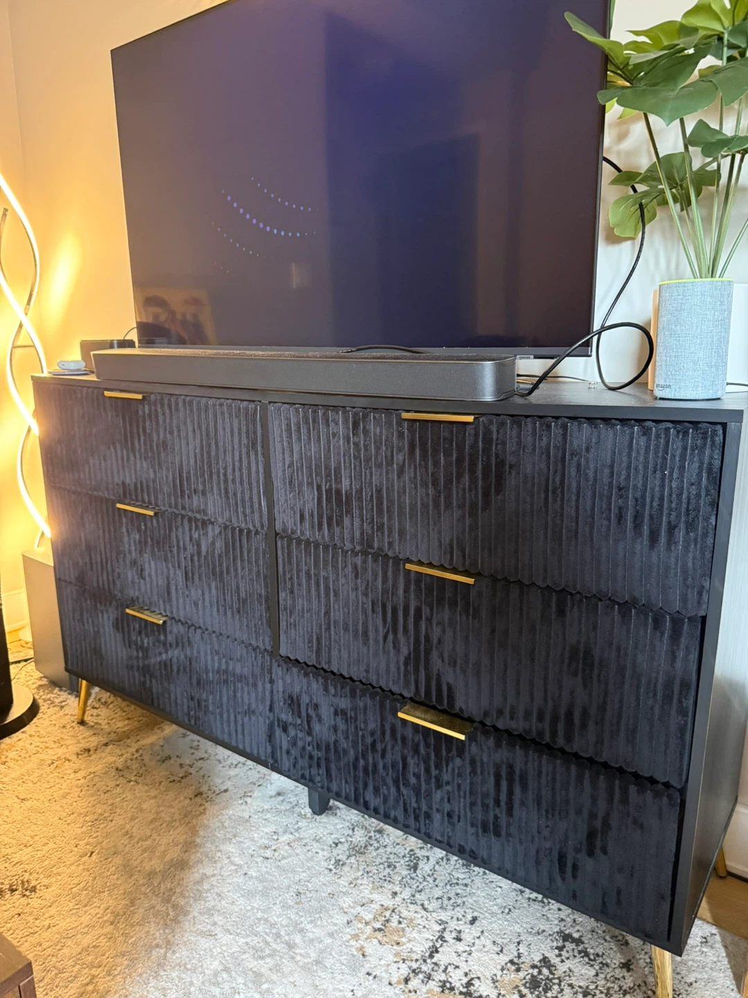 Black Velvet Dresser with Gold Accents