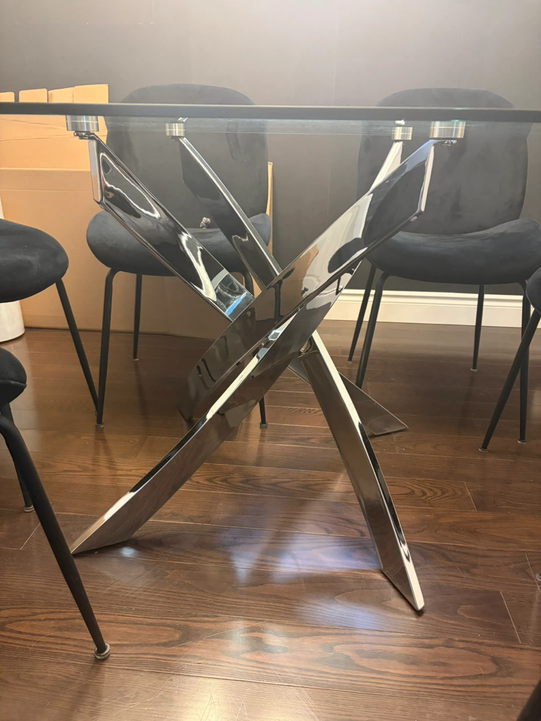 Glass Dining Table with 6 Black Chairs - photo 2