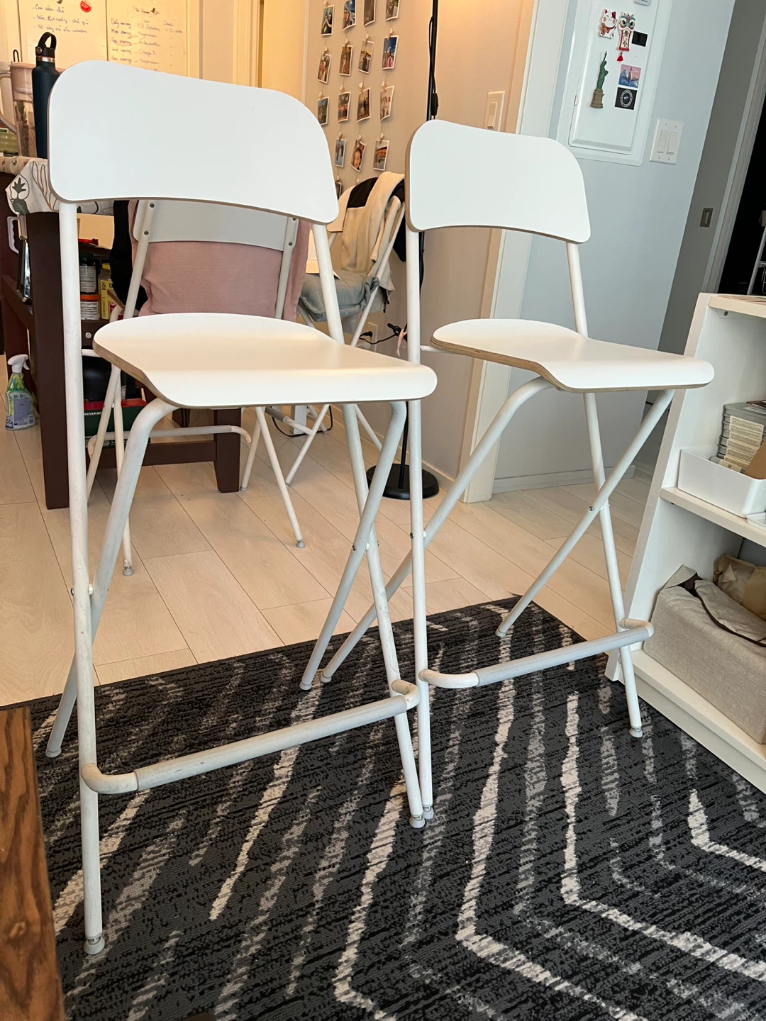 IKEA White Bar Stools with Backrest, foldable