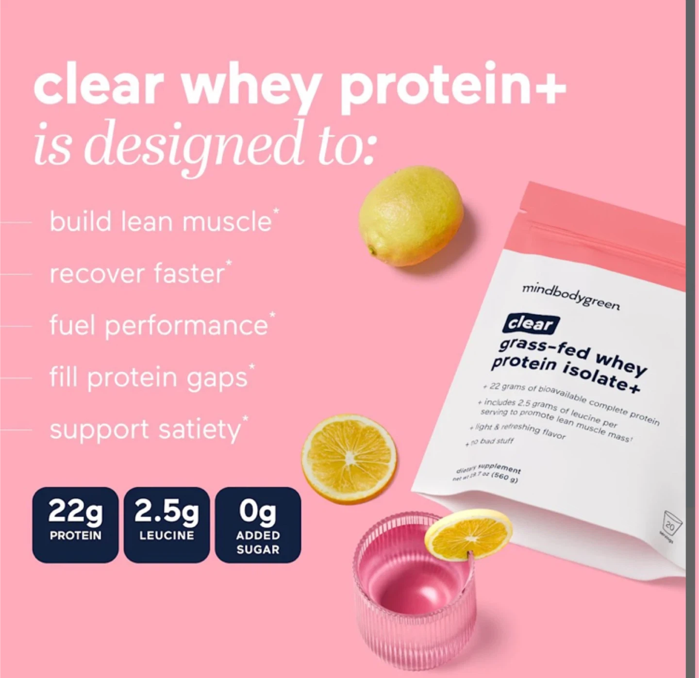 MindBodyGreen Grass Fed Whey Protein Isolate+ Clear 20 Servings - photo 3