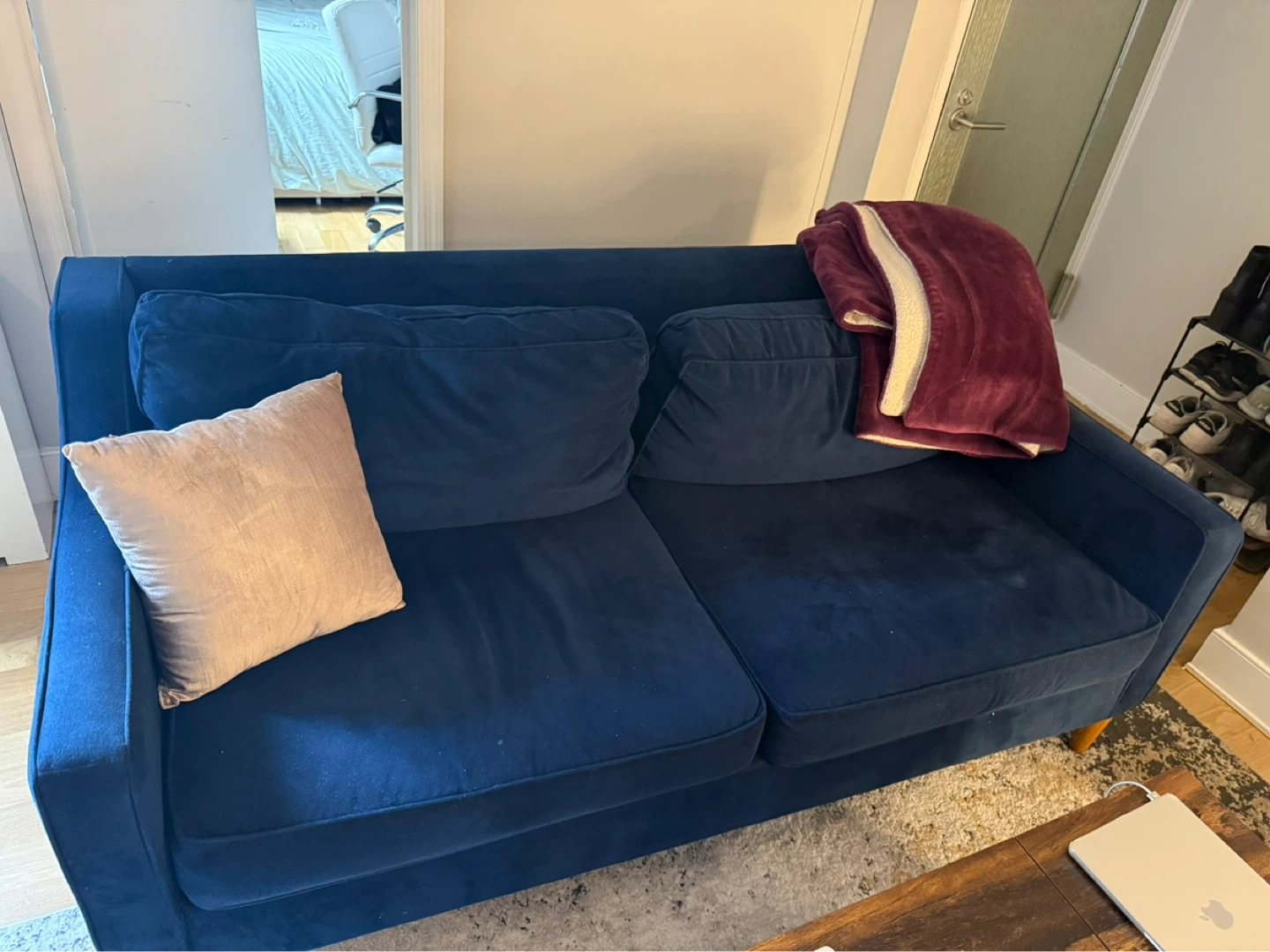 West Elm Blue Velvet Sofa