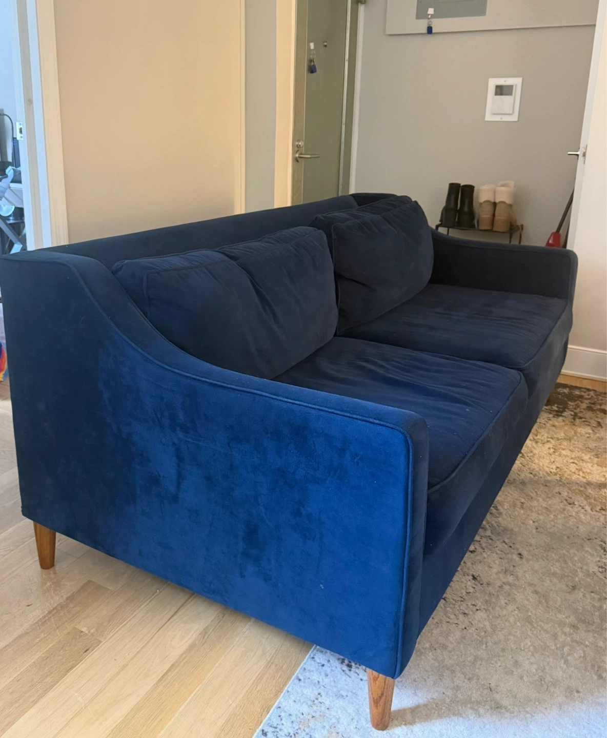 West Elm Blue Velvet Sofa - photo 2