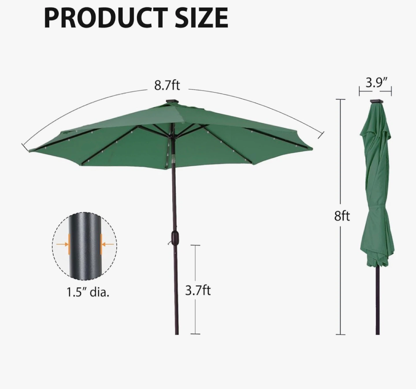 Green Outdoor Patio Umbrella with LED Lights - 8.7ft - photo 3