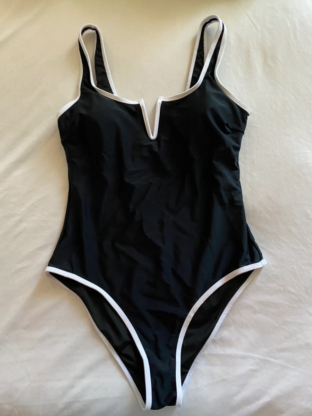 Black One-Piece Swimsuit with White Trim