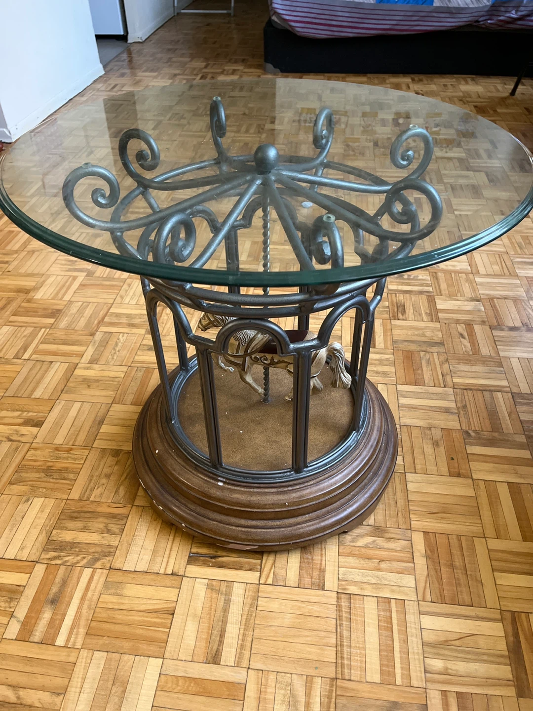 2 Glass Top Tables with Carousel Horse Detailing