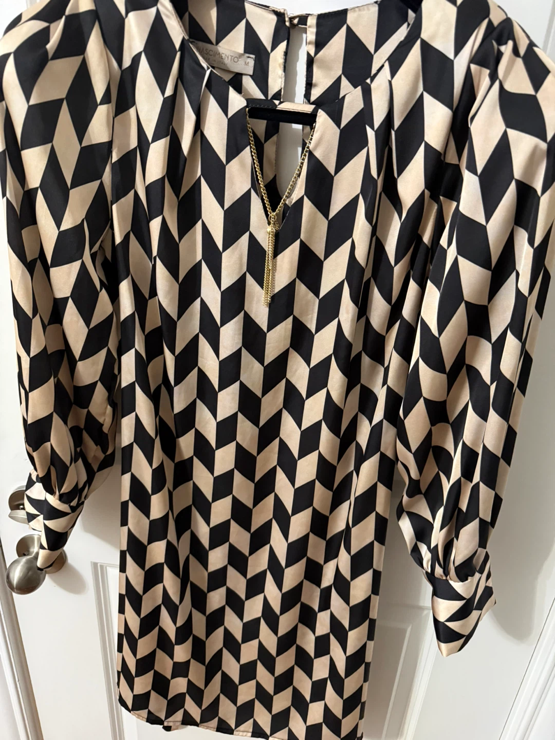 Women's Geometric Print Dress with Gold Necklace Detail