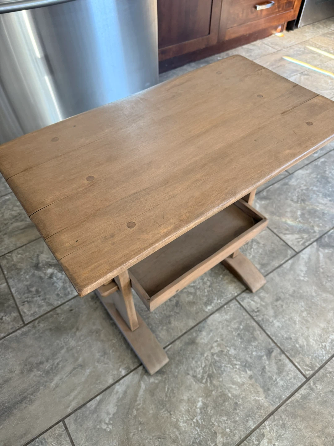 Antique Wooden Side Table with Tray