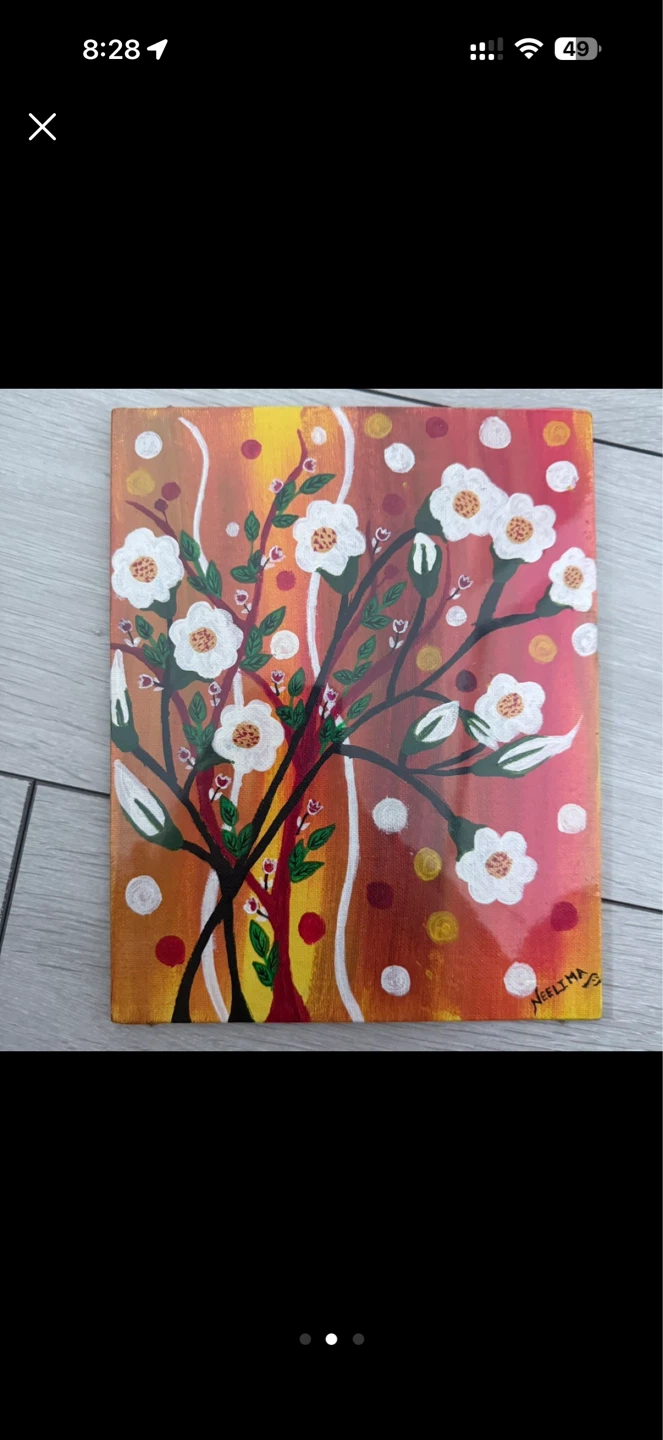 Canvas Board Painting of White Flowers