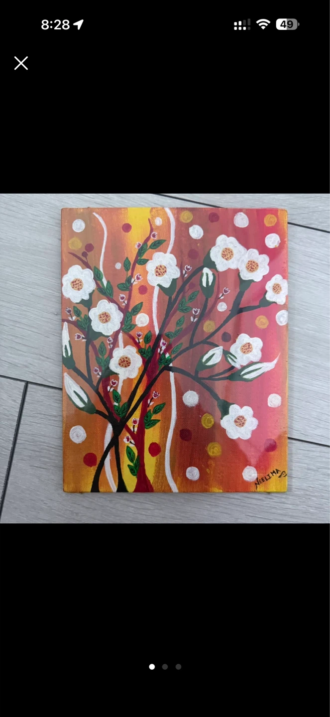 Canvas Board Painting of White Flowers - photo 2