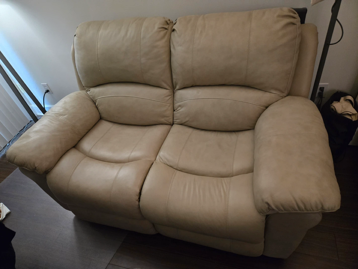 Cream Leather Loveseat Recliner