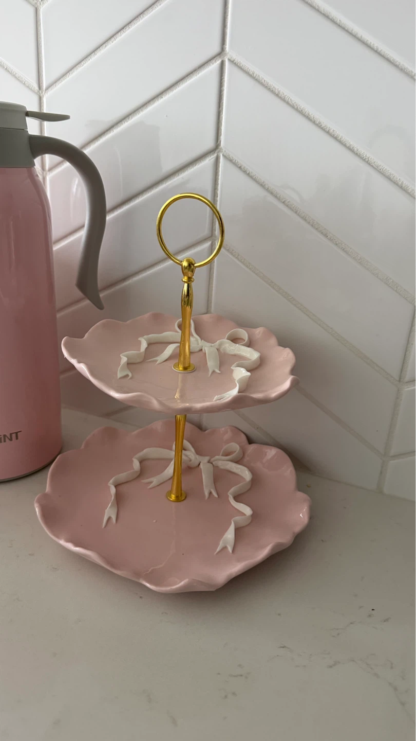 Small Pink 2-Tier Dessert Stand with Bows