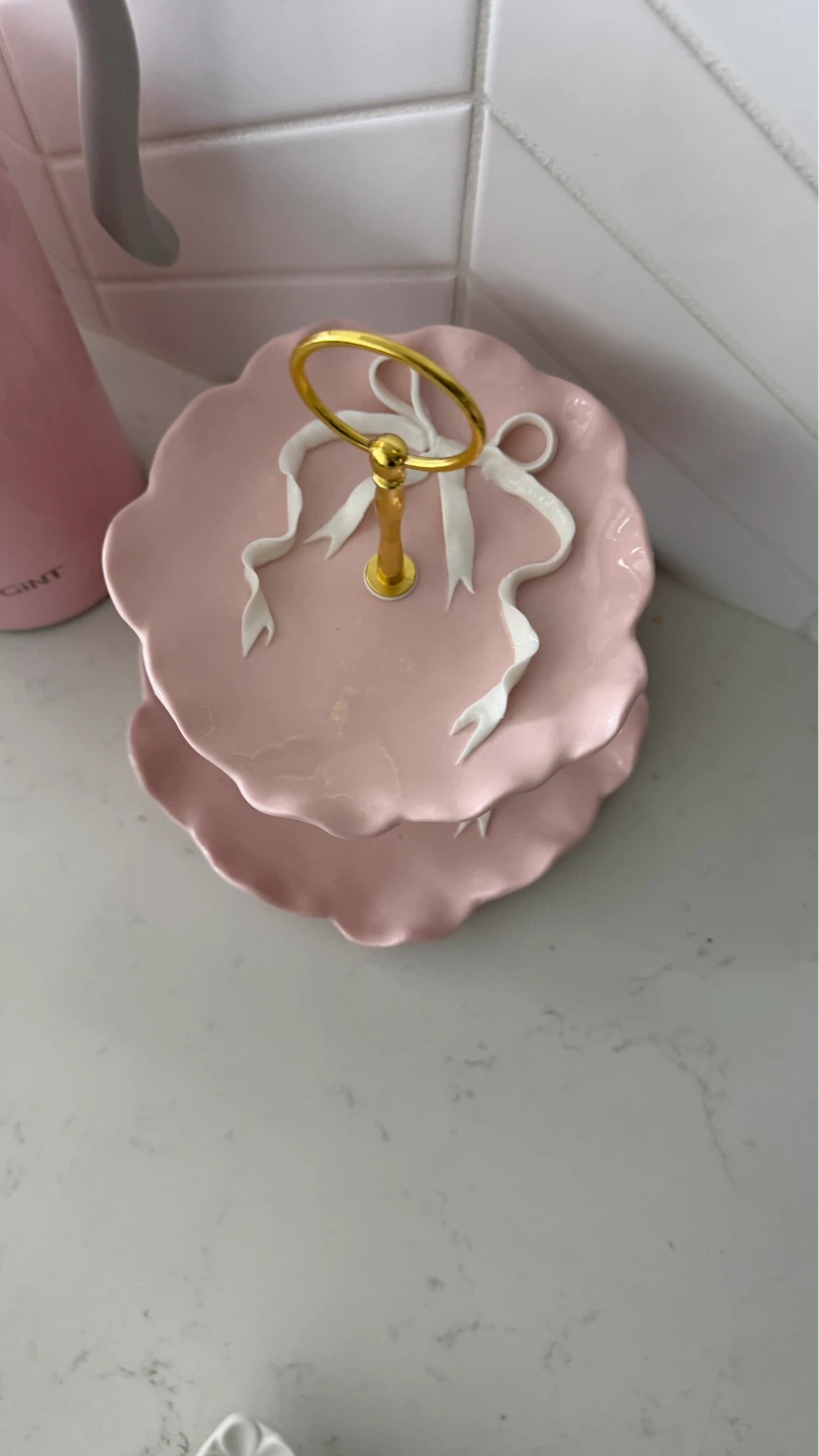 Small Pink 2-Tier Dessert Stand with Bows - photo 2