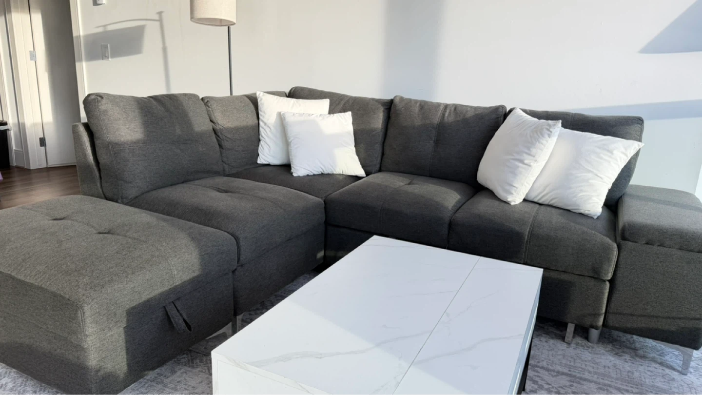 Dark Grey Sectional Sofa with pull out bed and Storage Ottoman - photo 2