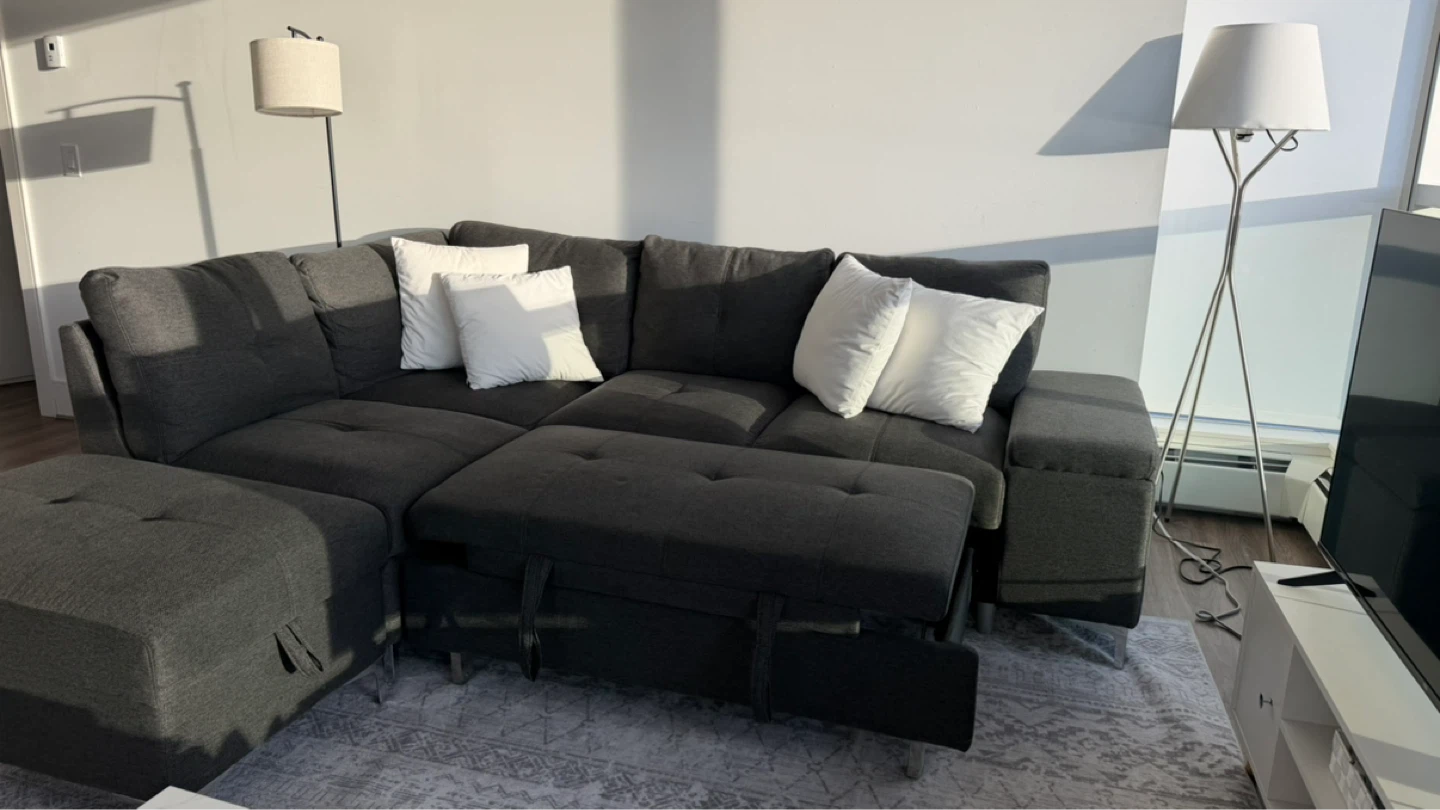 Dark Grey Sectional Sofa with pull out bed and Storage Ottoman - photo 5