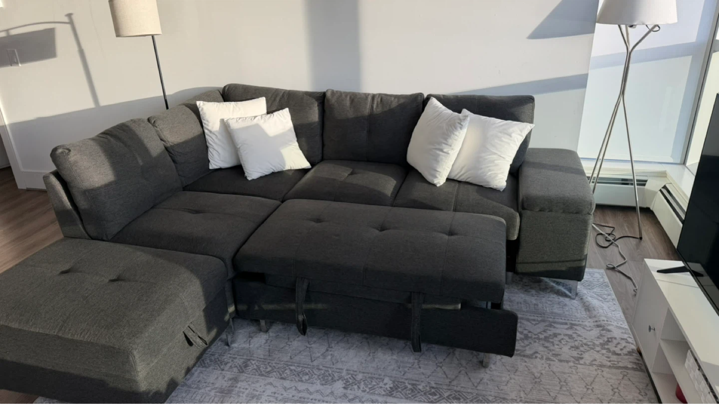 Dark Grey Sectional Sofa with pull out bed and Storage Ottoman - photo 4