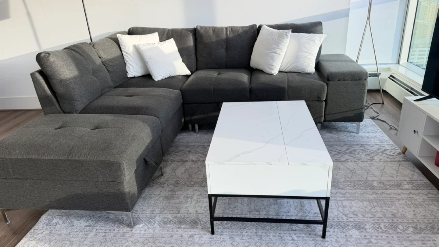 Dark Grey Sectional Sofa with pull out bed and Storage Ottoman - photo 3