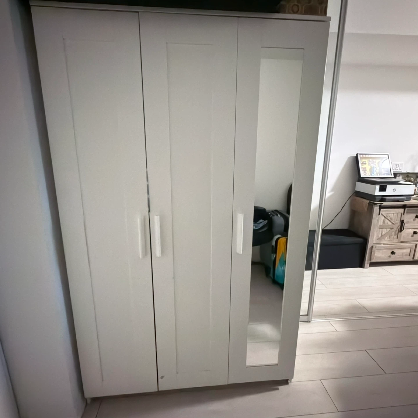 White 3-Door Wardrobe with Mirror