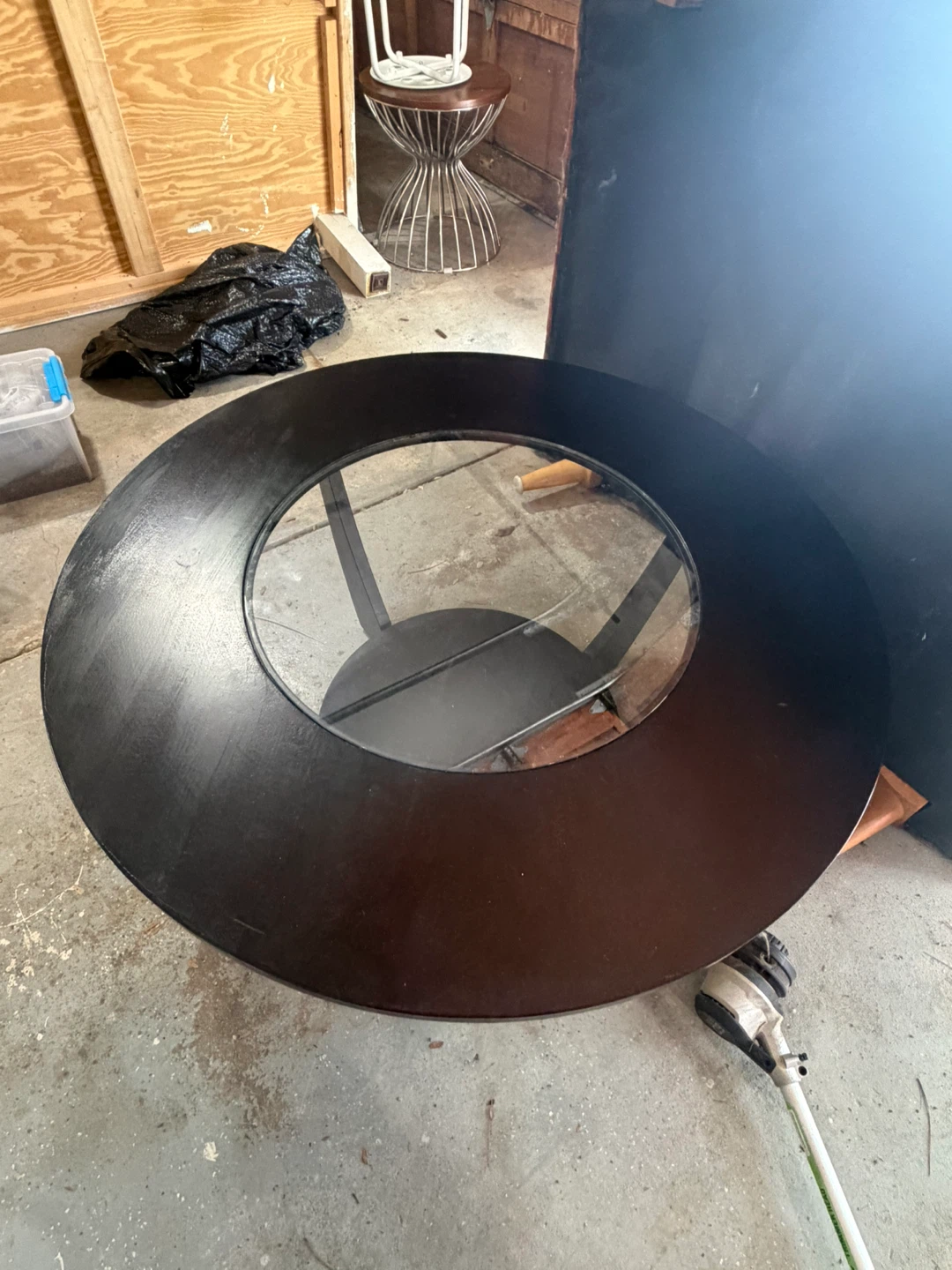 Round Metal Coffee Table with Glass Top
