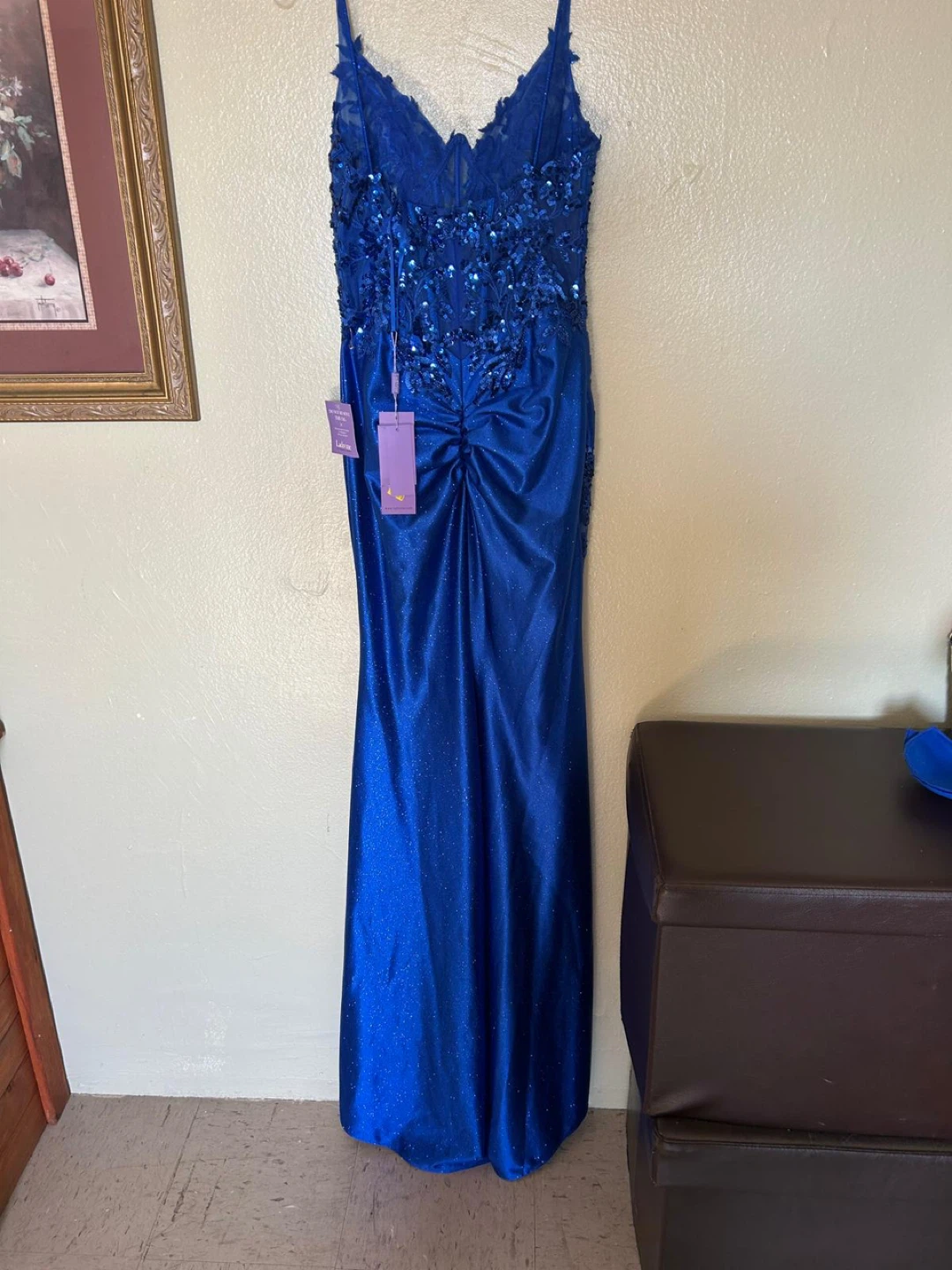 Royal Blue Sequin Lace Prom Dress