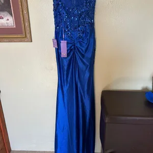 Royal Blue Sequin Lace Prom Dress