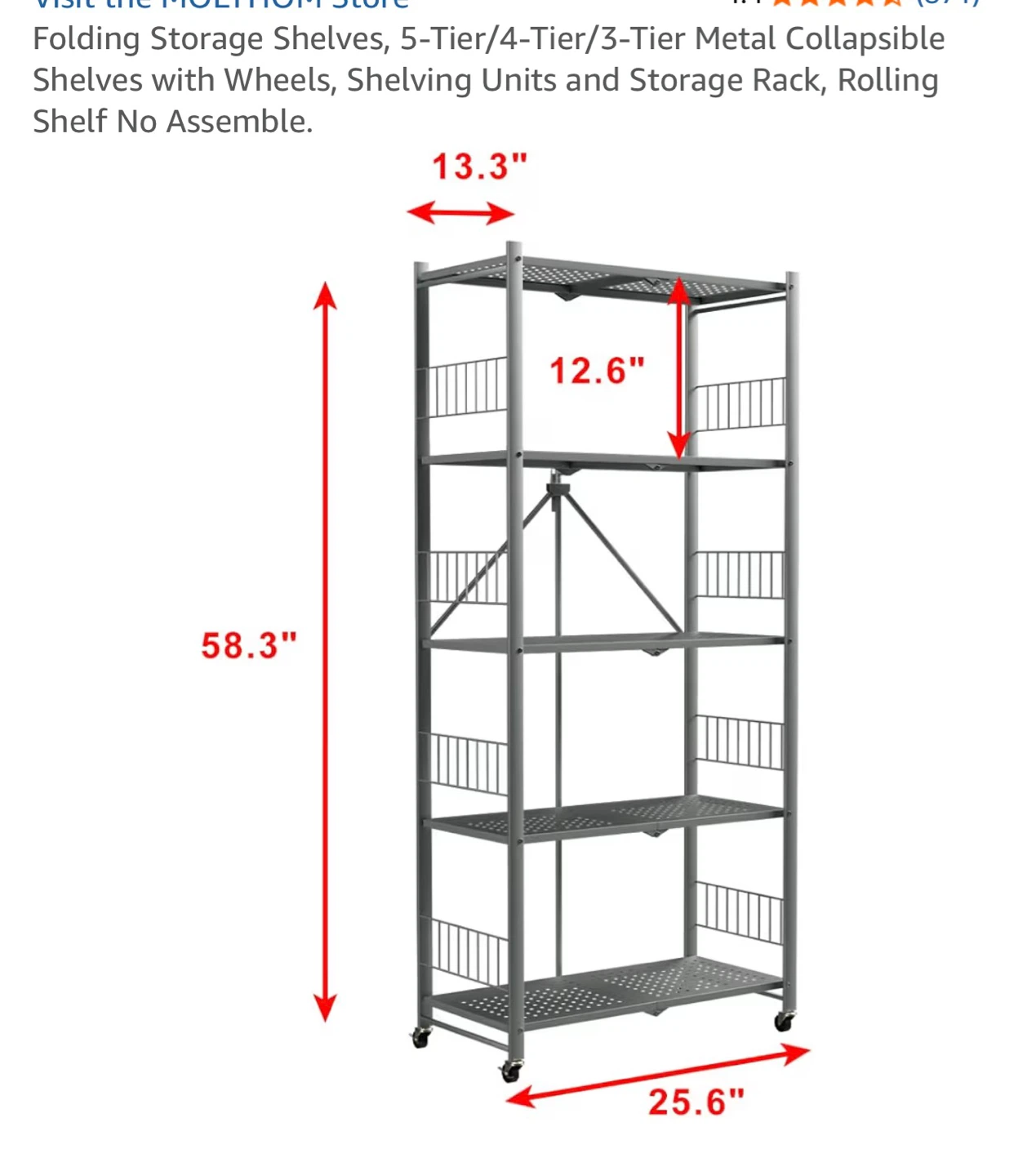 Folding 5-Tier Rolling Storage Shelf - photo 4