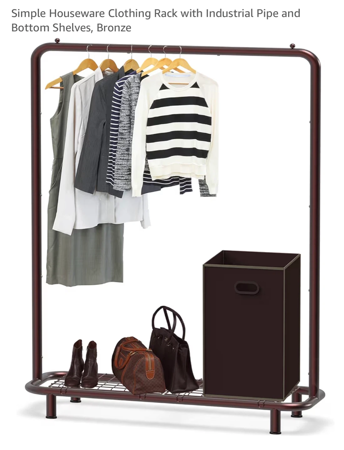 Title: Clothing Rack with Bottom Storage Shelf – Bronze Finish