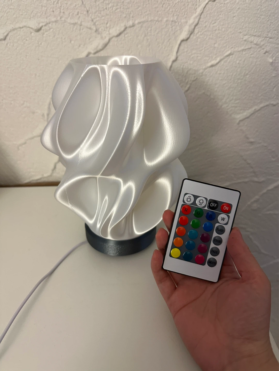 White 3D Printed Modern Accent Lamp with Remote