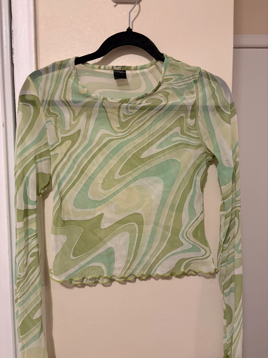 Women's Mesh Swirl Print Long Sleeve Top