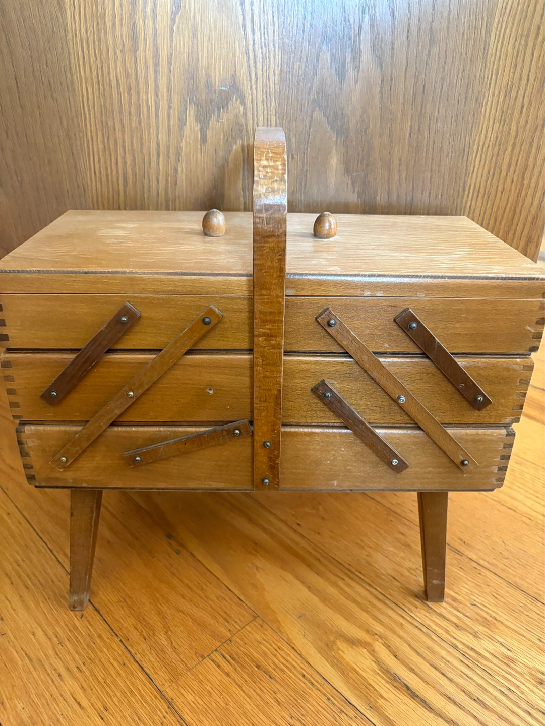 Wooden Sewing Box with Handle
