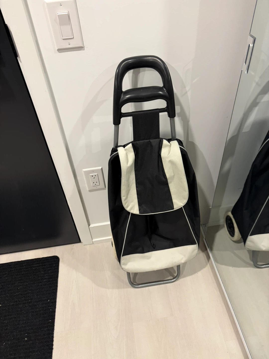 Black and White Rolling Shopping Cart
