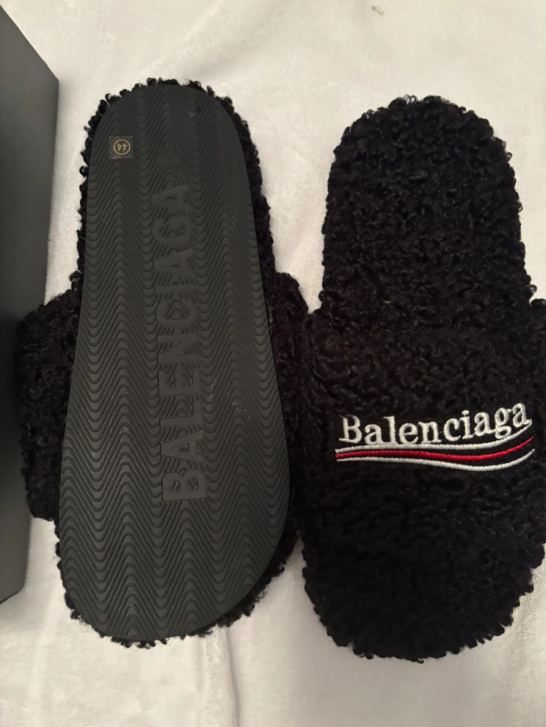 Balenciaga Black Furry Slides - Size 43