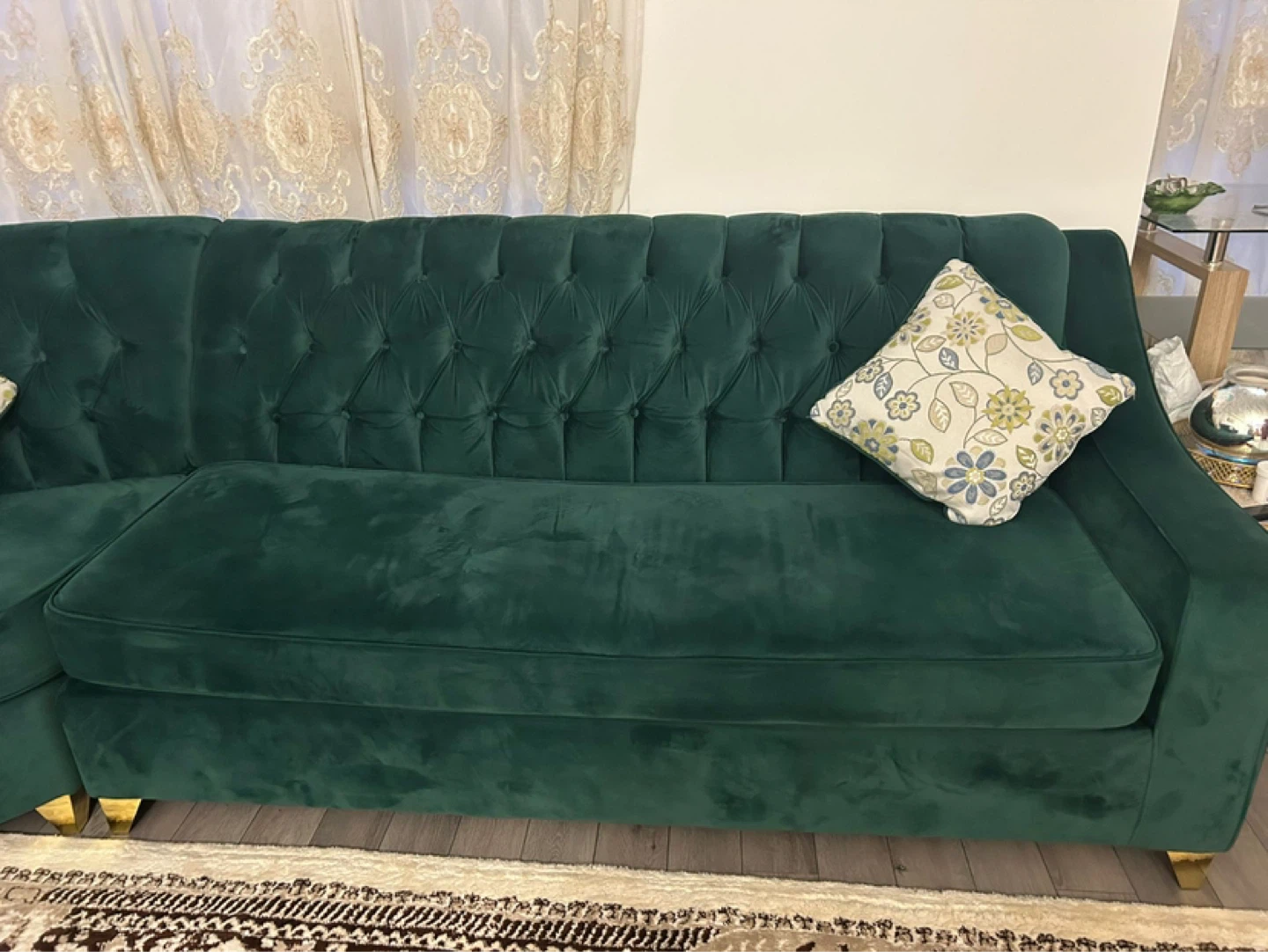 Emerald Green Tufted Sectional Sofa - photo 3