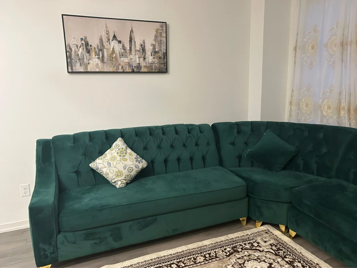 Emerald Green Tufted Sectional Sofa