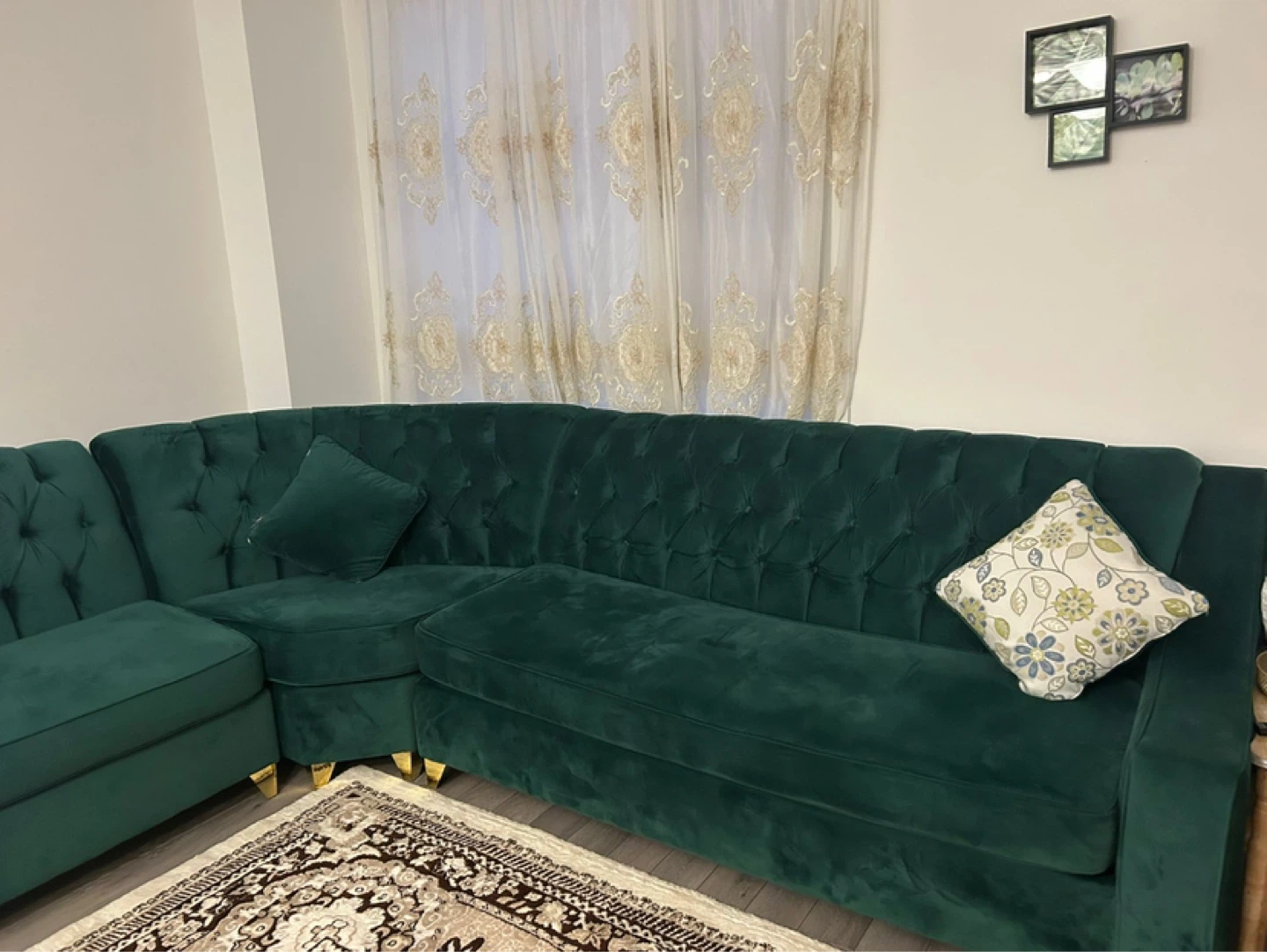 Emerald Green Tufted Sectional Sofa - photo 2