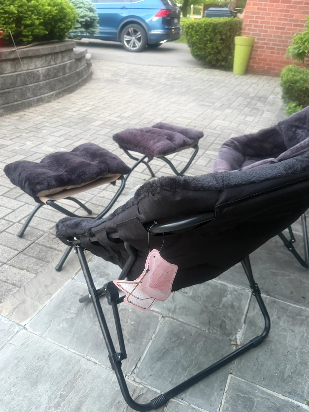 Faux Fur Moon Chairs with Ottomans (2 sets) - photo 3