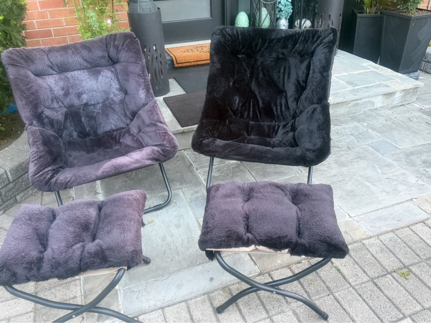 Faux Fur Moon Chairs with Ottomans (2 sets)