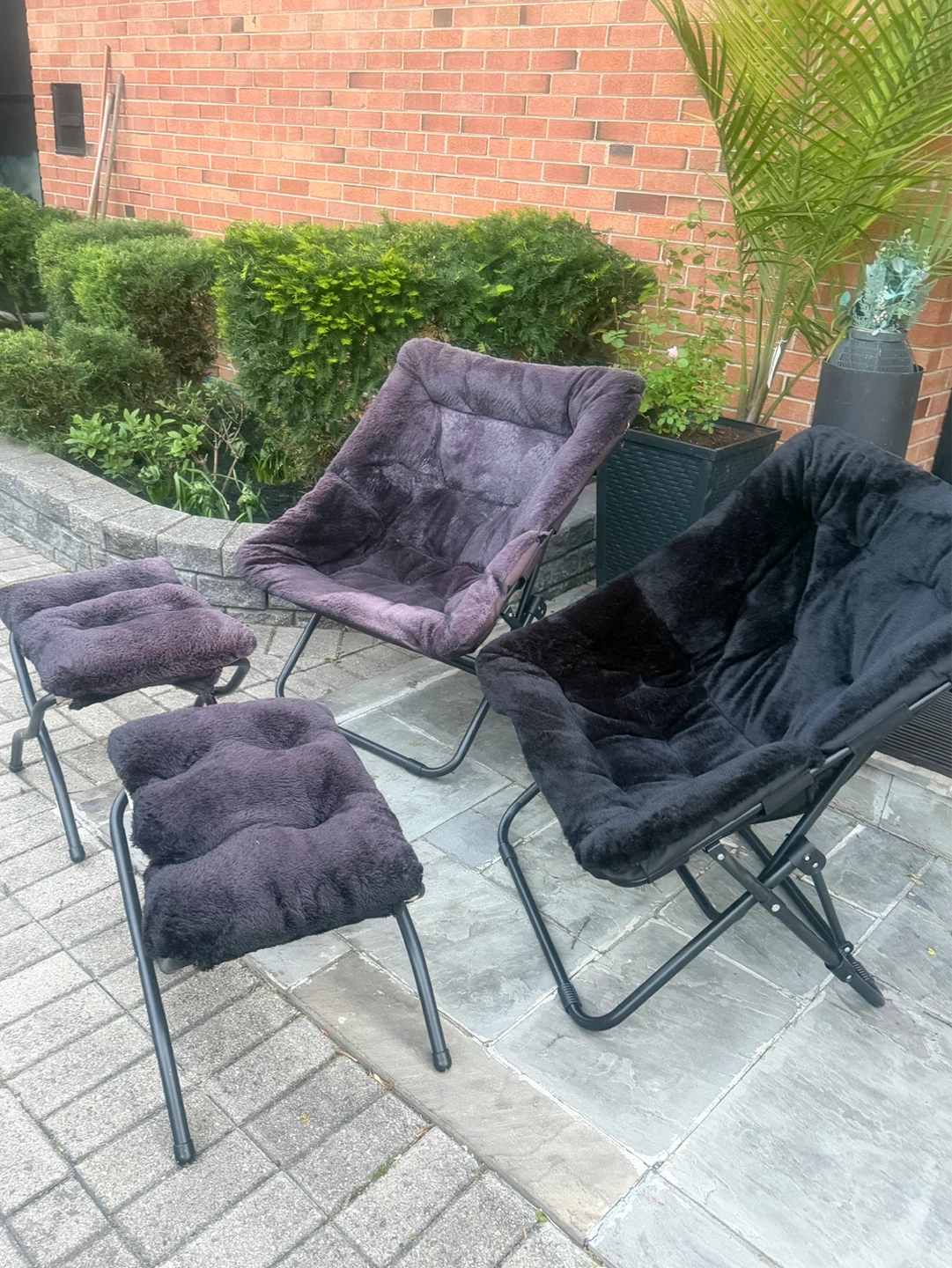 Faux Fur Moon Chairs with Ottomans (2 sets) - photo 2