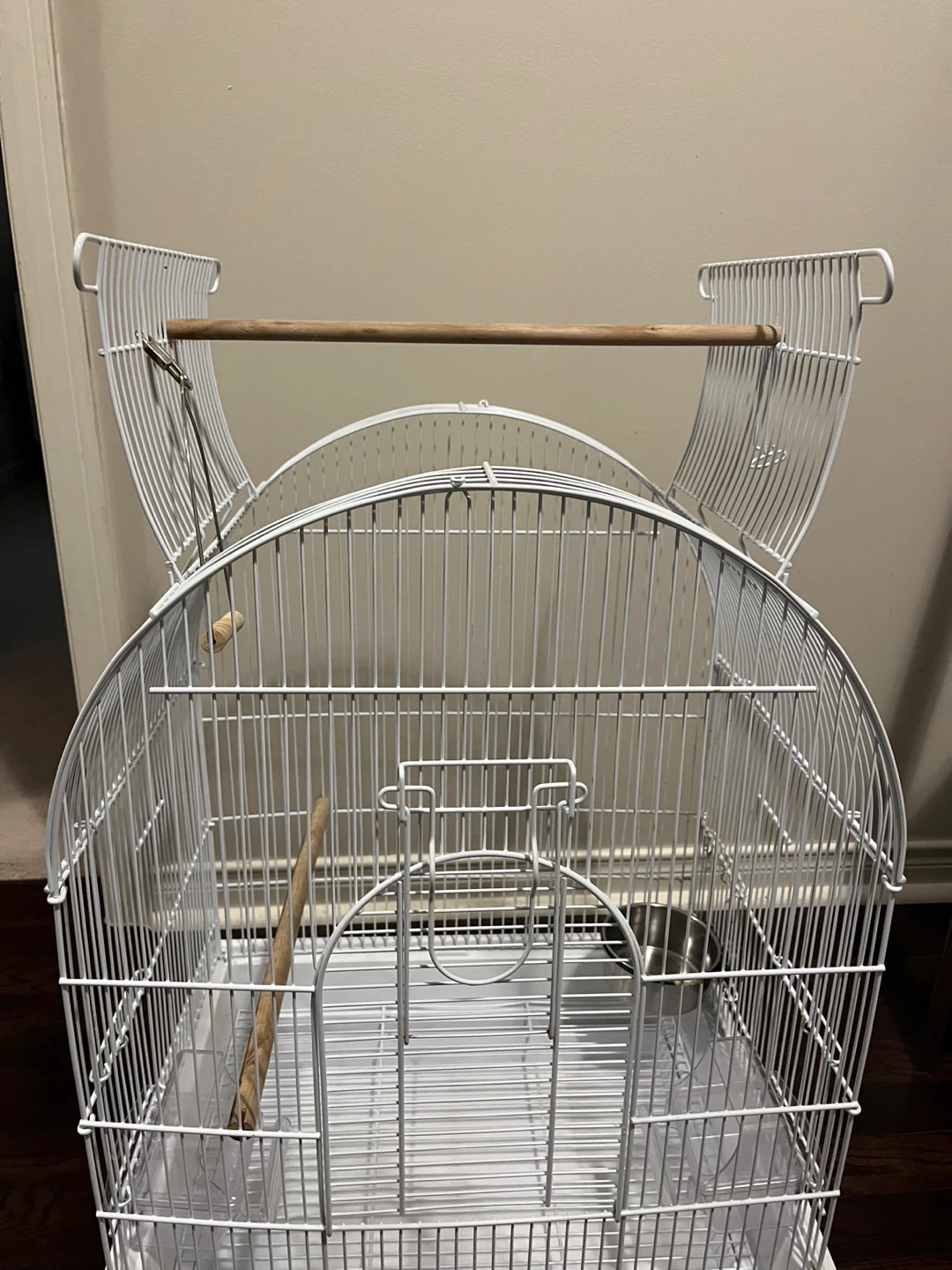 White Bird Cage with Perches and Bowls - photo 2