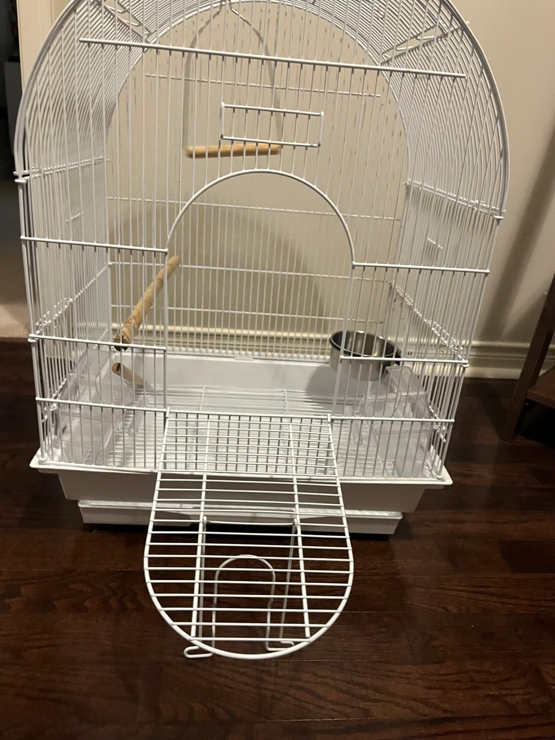 White Bird Cage with Perches and Bowls - photo 4