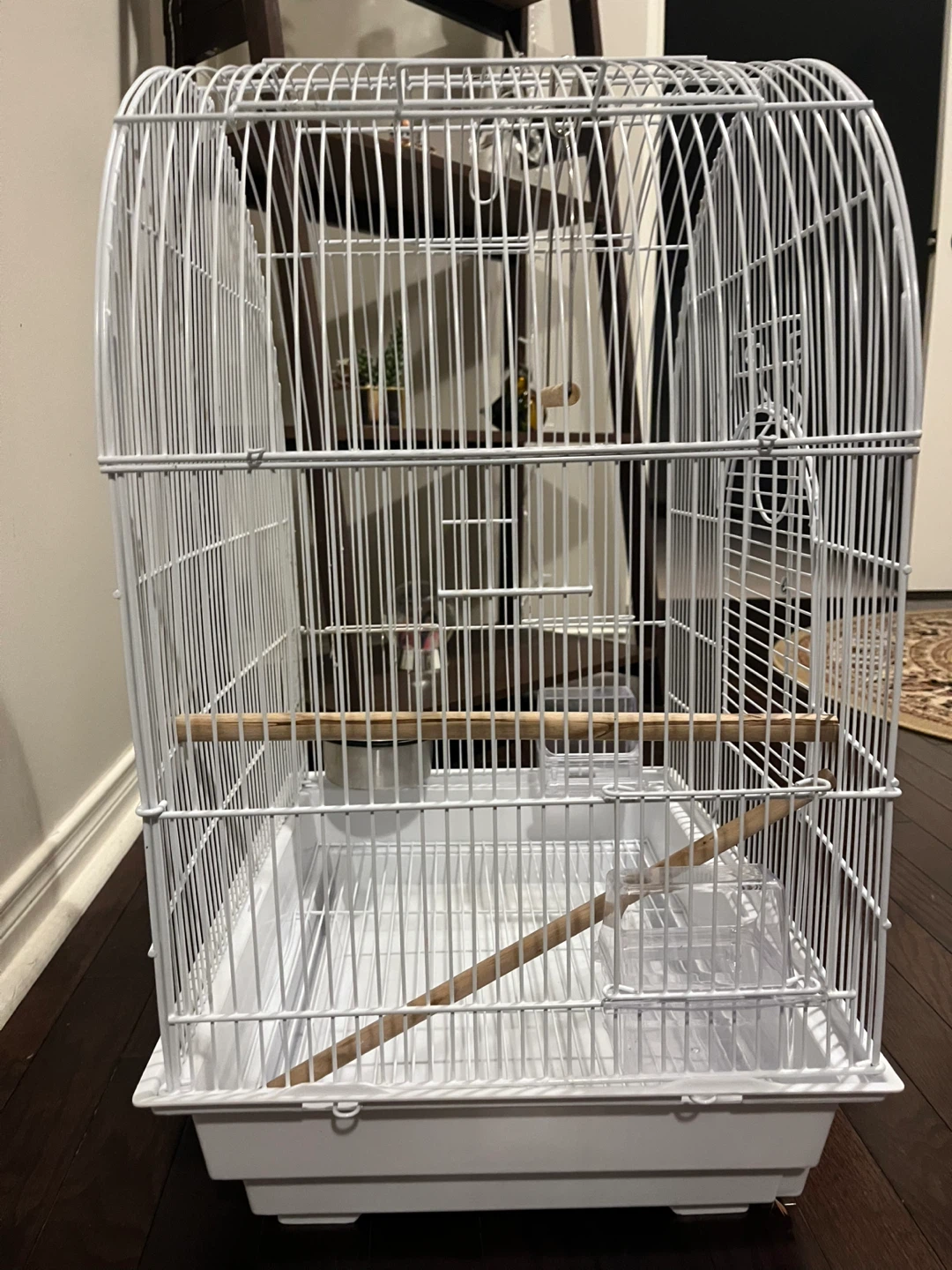 White Bird Cage with Perches and Bowls - photo 3