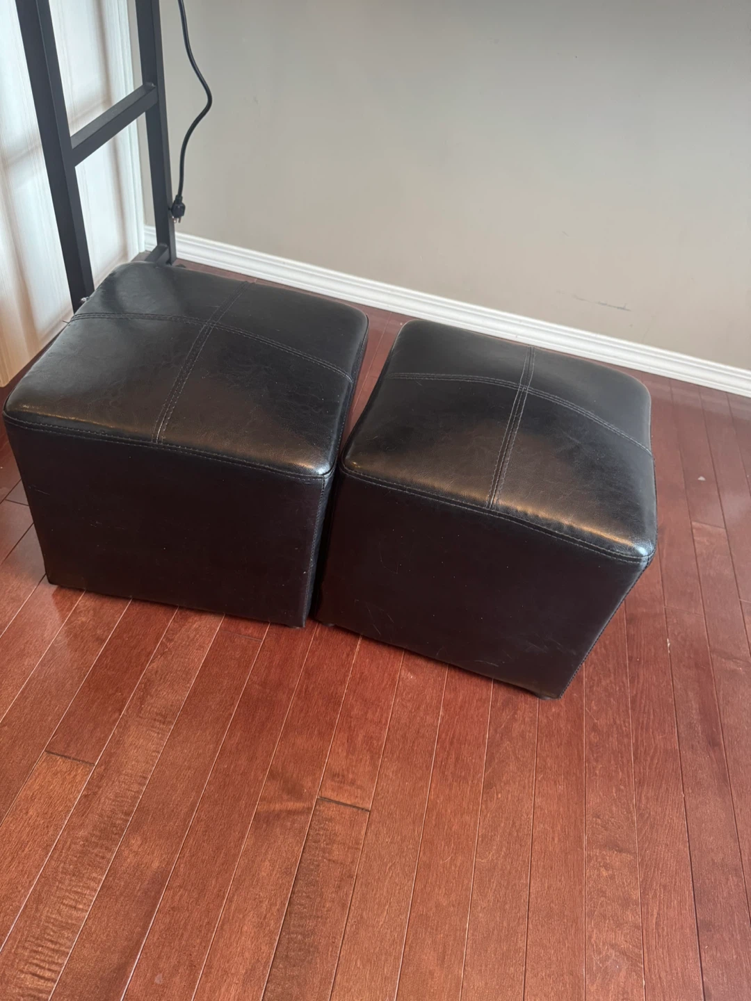 2 Black Faux Leather Cube Ottomans