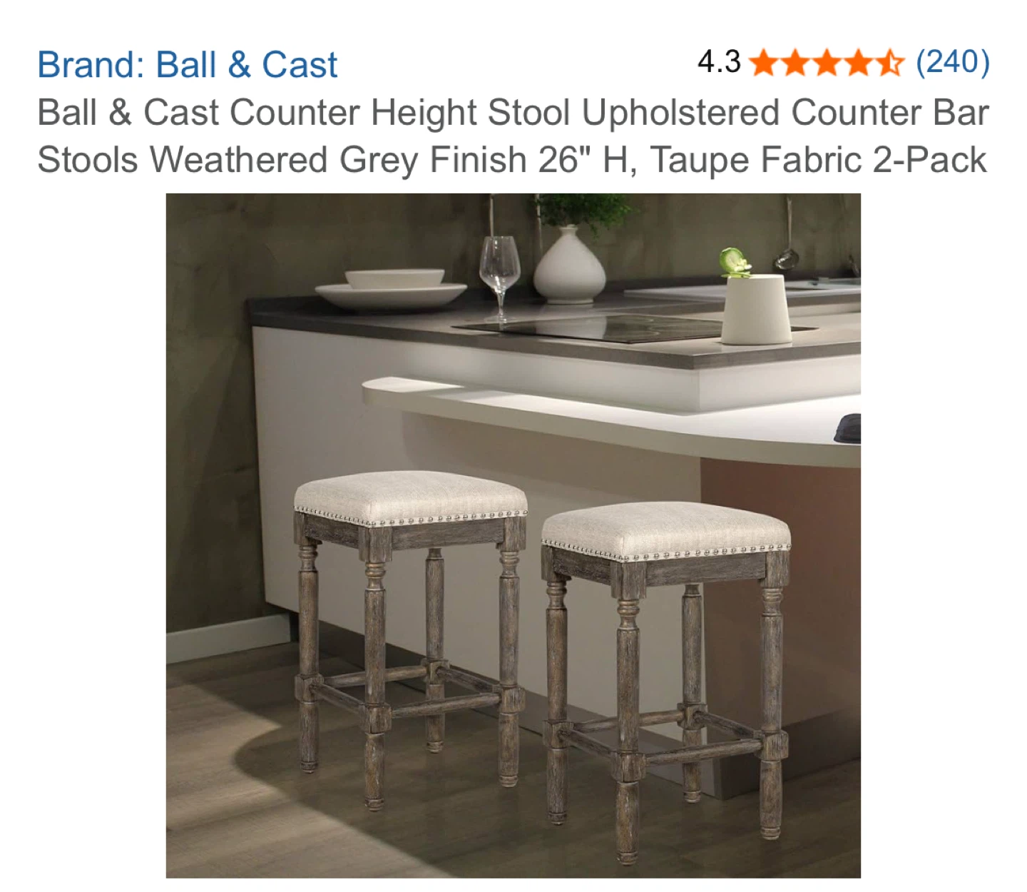 Ball & Cast Counter Height Stools - Taupe Fabric (2-Pack) - photo 2