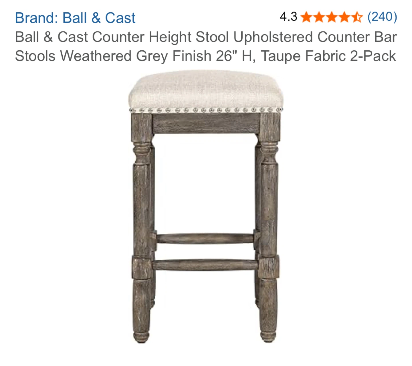 Ball & Cast Counter Height Stools - Taupe Fabric (2-Pack) - photo 4