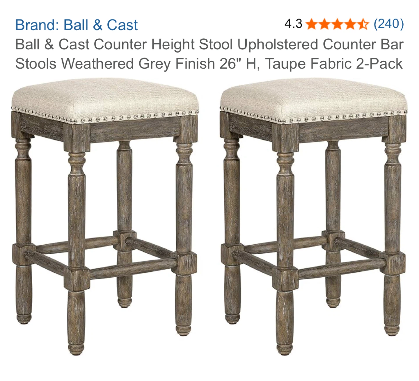 Ball & Cast Counter Height Stools - Taupe Fabric (2-Pack)
