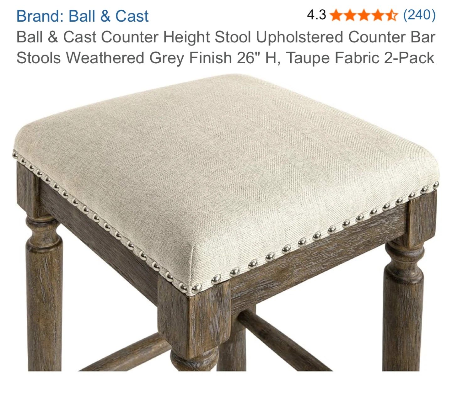 Ball & Cast Counter Height Stools - Taupe Fabric (2-Pack) - photo 5