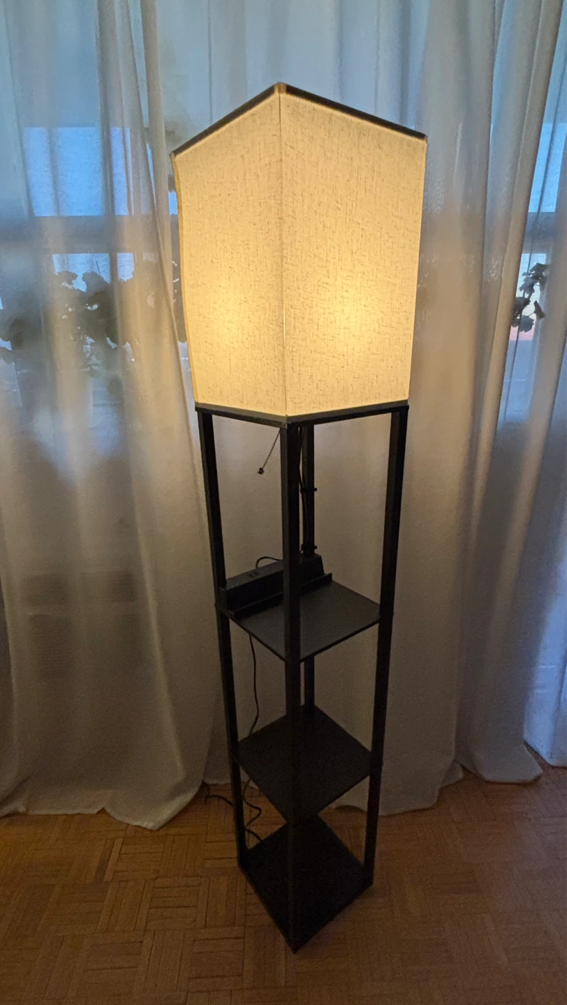 Black Floor Lamp with Shelves and USB Ports - photo 4