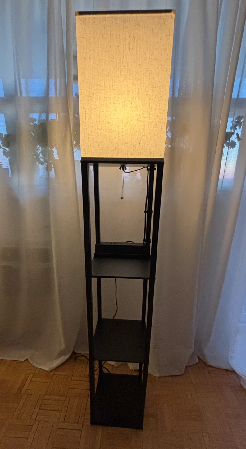 Black Floor Lamp with Shelves and USB Ports
