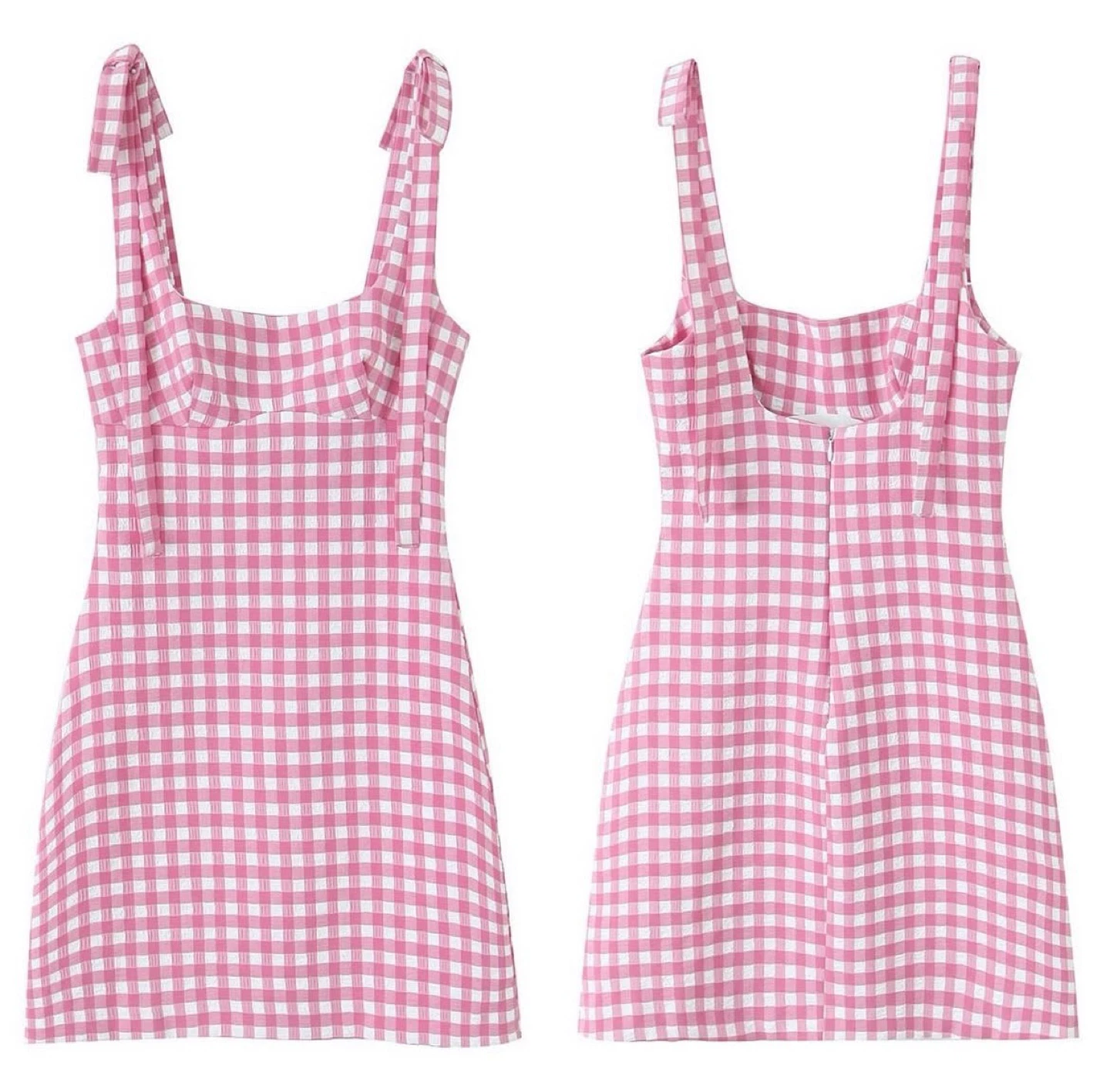 Zara Pink Gingham Mini Dress with Bowknot straps - photo 2