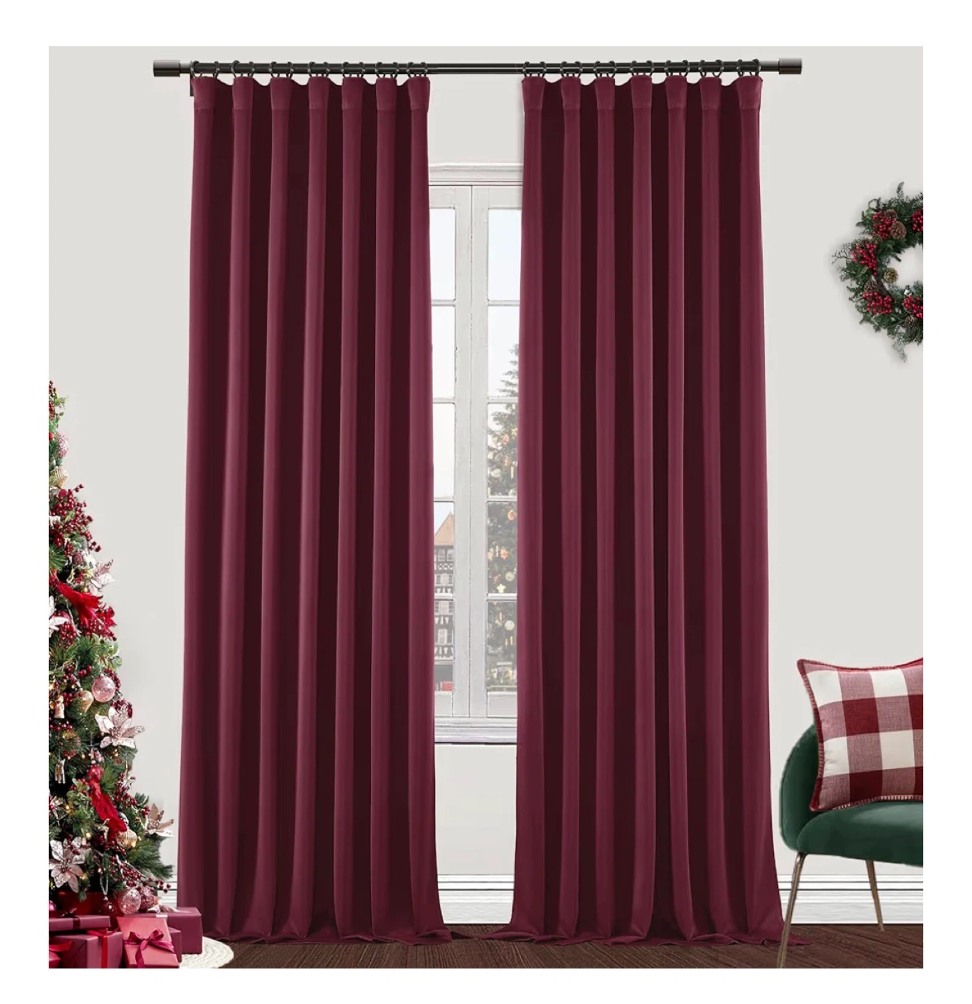Burgundy Blackout Curtains (Pair / 2 Panels), 108” / 108 in - photo 3