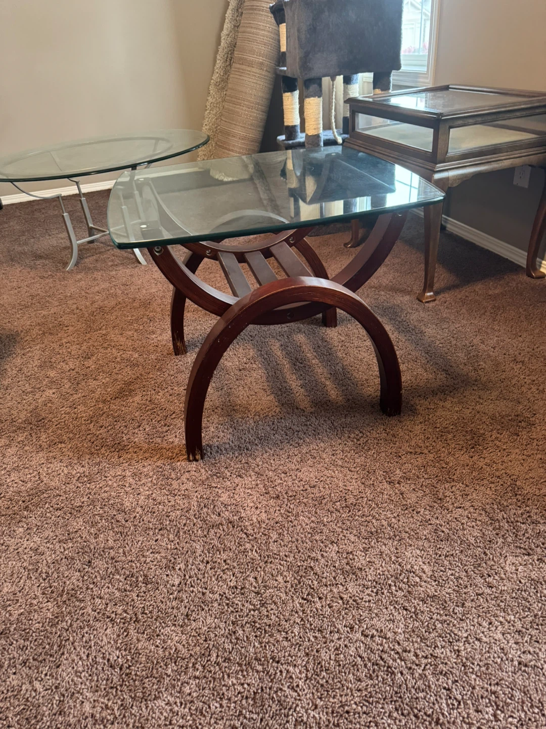 Glass Top Coffee Table with Wood Base - photo 2